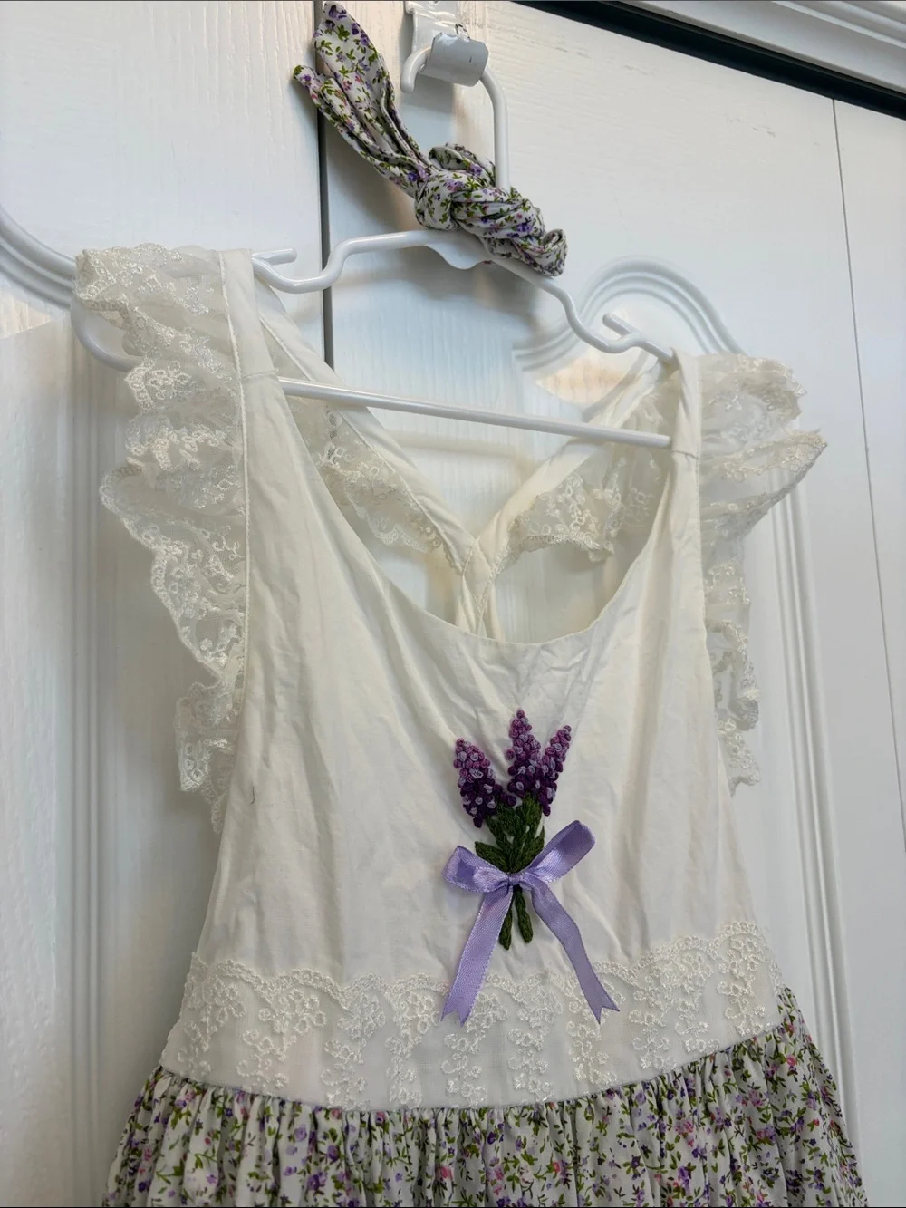 Be Girl White & Lavendar Floral Lace-Trim Open Back Dress 8T Wedding Cottage